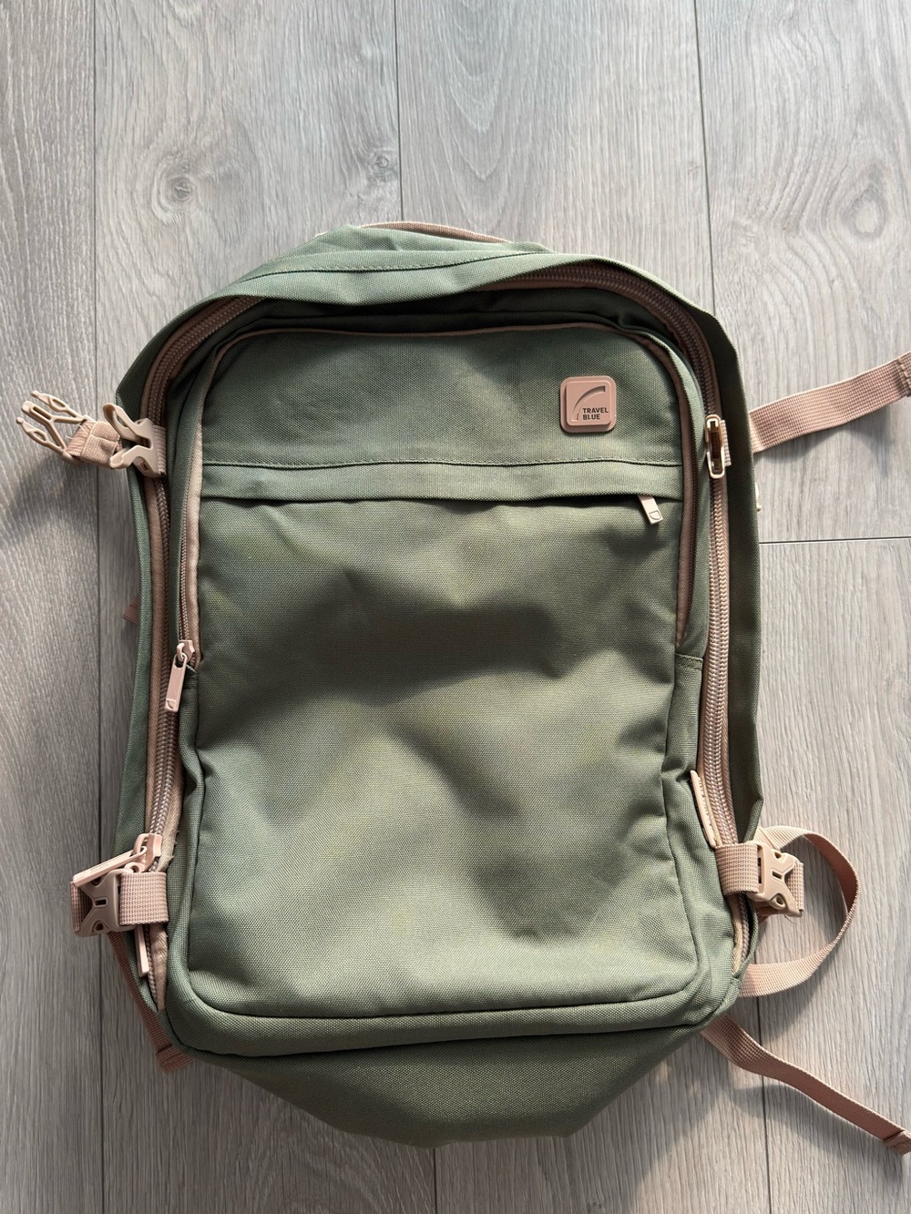 Neutral Green Everyday Backpack with Tan Trim